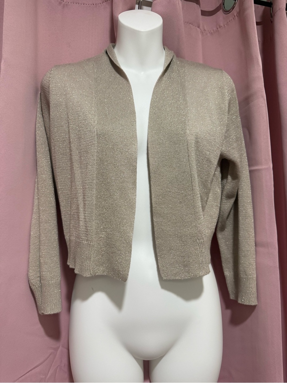 Calvin Klein Metallic Beige Open-Front Cardigan